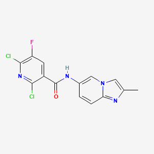 molecular formula C14H9Cl2FN4O B2879673 2,6-dichloro-5-fluoro-N-{2-methylimidazo[1,2-a]pyridin-6-yl}pyridine-3-carboxamide CAS No. 1375173-39-9