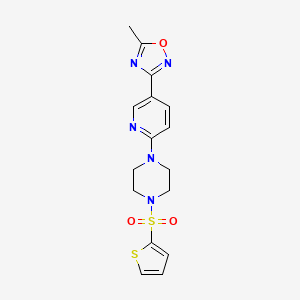 molecular formula C16H17N5O3S2 B2879680 5-甲基-3-(6-(4-(噻吩-2-磺酰基)哌嗪-1-基)吡啶-3-基)-1,2,4-恶二唑 CAS No. 1219913-44-6