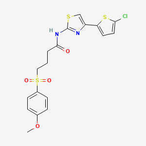 molecular formula C18H17ClN2O4S3 B2879685 N-(4-(5-chlorothiophen-2-yl)thiazol-2-yl)-4-((4-methoxyphenyl)sulfonyl)butanamide CAS No. 941878-87-1