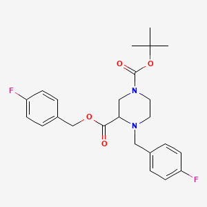 molecular formula C24H28F2N2O4 B2879688 4-(4-Fluoro-benzyl)-piperazine-1,3-dicarboxylic acid 1-tert-butyl ester 3-(4-fluoro-benzyl) ester CAS No. 1261229-78-0