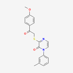molecular formula C20H18N2O3S B2879691 3-[2-(4-甲氧基苯基)-2-氧代乙基]硫代-1-(3-甲基苯基)吡嗪-2-酮 CAS No. 932300-91-9