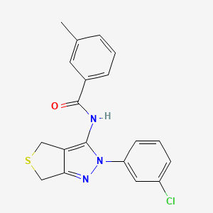 molecular formula C19H16ClN3OS B2879694 N-(2-(3-chlorophenyl)-4,6-dihydro-2H-thieno[3,4-c]pyrazol-3-yl)-3-methylbenzamide CAS No. 450340-60-0
