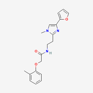 molecular formula C19H21N3O3 B2879696 N-(2-(4-(furan-2-yl)-1-methyl-1H-imidazol-2-yl)ethyl)-2-(o-tolyloxy)acetamide CAS No. 1421491-21-5