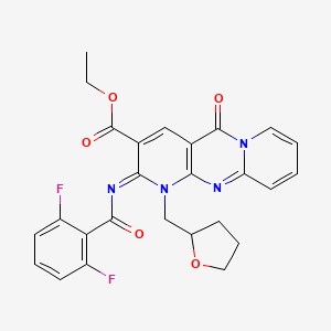 molecular formula C26H22F2N4O5 B2879705 ethyl 6-(2,6-difluorobenzoyl)imino-2-oxo-7-(oxolan-2-ylmethyl)-1,7,9-triazatricyclo[8.4.0.03,8]tetradeca-3(8),4,9,11,13-pentaene-5-carboxylate CAS No. 534580-80-8
