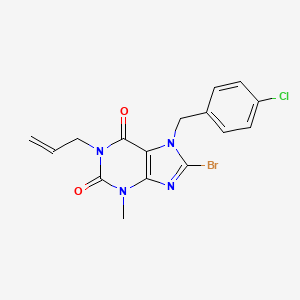 molecular formula C16H14BrClN4O2 B2879706 1-allyl-8-bromo-7-(4-chlorobenzyl)-3-methyl-1H-purine-2,6(3H,7H)-dione CAS No. 313470-88-1