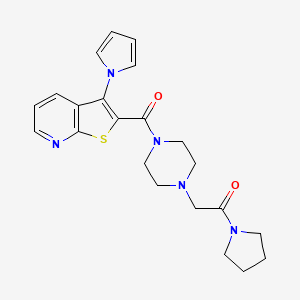 molecular formula C22H25N5O2S B2879709 1-(pyrrolidin-1-yl)-2-(4-{[3-(1H-pyrrol-1-yl)thieno[2,3-b]pyridin-2-yl]carbonyl}piperazin-1-yl)ethanone CAS No. 1112446-55-5