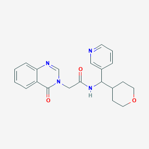 molecular formula C21H22N4O3 B2879711 2-(4-oxoquinazolin-3(4H)-yl)-N-(pyridin-3-yl(tetrahydro-2H-pyran-4-yl)methyl)acetamide CAS No. 2034247-96-4