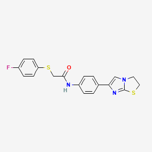 molecular formula C19H16FN3OS2 B2879719 N-(4-(2,3-二氢咪唑并[2,1-b]噻唑-6-基)苯基)-2-((4-氟苯基)硫代)乙酰胺 CAS No. 1209254-38-5