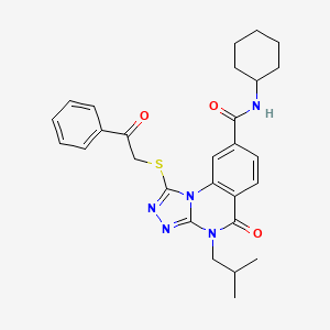 N-cyclohexyl-4-isobutyl-5-oxo-1-[(2-oxo-2-phenylethyl)thio]-4,5-dihydro[1,2,4]triazolo[4,3-a]quinazoline-8-carboxamide