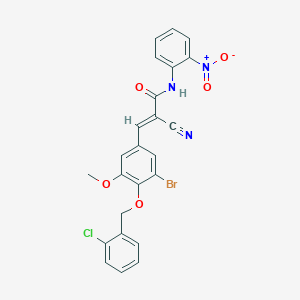 molecular formula C24H17BrClN3O5 B2879751 (E)-3-[3-bromo-4-[(2-chlorophenyl)methoxy]-5-methoxyphenyl]-2-cyano-N-(2-nitrophenyl)prop-2-enamide CAS No. 522655-59-0