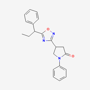 molecular formula C21H21N3O2 B2879754 1-Phenyl-4-(5-(1-phenylpropyl)-1,2,4-oxadiazol-3-yl)pyrrolidin-2-one CAS No. 1326942-66-8