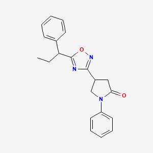 molecular formula C21H21N3O2 B2879754 1-Phenyl-4-[5-(1-phenylpropyl)-1,2,4-oxadiazol-3-yl]pyrrolidin-2-one CAS No. 1326942-66-8