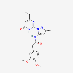 B2879755 2-(3,4-dimethoxyphenyl)-N-(3-methyl-1-(6-oxo-4-propyl-1,6-dihydropyrimidin-2-yl)-1H-pyrazol-5-yl)acetamide CAS No. 1002932-80-0
