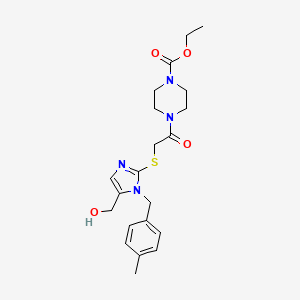 molecular formula C21H28N4O4S B2879776 ethyl 4-(2-((5-(hydroxymethyl)-1-(4-methylbenzyl)-1H-imidazol-2-yl)thio)acetyl)piperazine-1-carboxylate CAS No. 899999-61-2