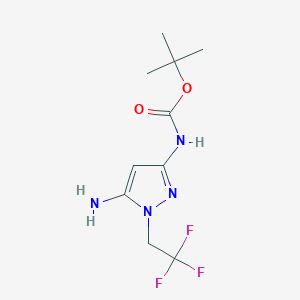 molecular formula C10H15F3N4O2 B2879784 tert-butyl N-[5-amino-1-(2,2,2-trifluoroethyl)-1H-pyrazol-3-yl]carbamate CAS No. 2226183-04-4