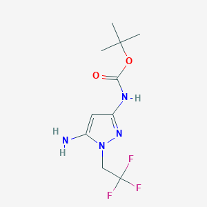 molecular formula C10H15F3N4O2 B2879784 Tert-butyl N-[5-amino-1-(2,2,2-trifluoroethyl)pyrazol-3-yl]carbamate CAS No. 2226183-04-4