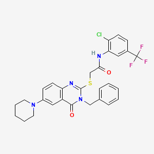 molecular formula C29H26ClF3N4O2S B2879795 2-(3-benzyl-4-oxo-6-piperidin-1-ylquinazolin-2-yl)sulfanyl-N-[2-chloro-5-(trifluoromethyl)phenyl]acetamide CAS No. 689228-62-4