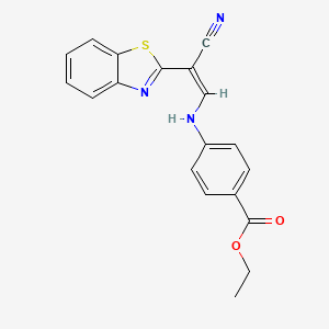 molecular formula C19H15N3O2S B2879805 (Z)-ethyl 4-((2-(benzo[d]thiazol-2-yl)-2-cyanovinyl)amino)benzoate CAS No. 610758-84-4