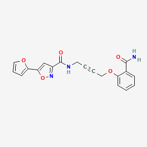 molecular formula C19H15N3O5 B2879829 N-(4-(2-carbamoylphenoxy)but-2-yn-1-yl)-5-(furan-2-yl)isoxazole-3-carboxamide CAS No. 1448073-33-3