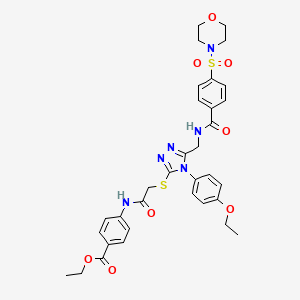 molecular formula C33H36N6O8S2 B2879839 ethyl 4-(2-((4-(4-ethoxyphenyl)-5-((4-(morpholinosulfonyl)benzamido)methyl)-4H-1,2,4-triazol-3-yl)thio)acetamido)benzoate CAS No. 394232-30-5