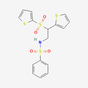 molecular formula C16H15NO4S4 B2879840 N-[2-(thiophen-2-yl)-2-(thiophene-2-sulfonyl)ethyl]benzenesulfonamide CAS No. 896348-48-4
