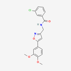 molecular formula C19H17ClN2O4 B2879845 3-chloro-N-((5-(3,4-dimethoxyphenyl)isoxazol-3-yl)methyl)benzamide CAS No. 953015-96-8