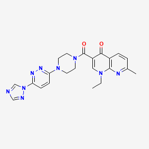 molecular formula C22H23N9O2 B2879869 3-(4-(6-(1H-1,2,4-triazol-1-yl)pyridazin-3-yl)piperazine-1-carbonyl)-1-ethyl-7-methyl-1,8-naphthyridin-4(1H)-one CAS No. 2034384-62-6