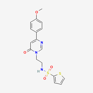molecular formula C17H17N3O4S2 B2879873 N-(2-(4-(4-methoxyphenyl)-6-oxopyrimidin-1(6H)-yl)ethyl)thiophene-2-sulfonamide CAS No. 1351617-81-6
