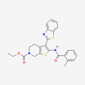 molecular formula C25H23N3O3S2 B2879890 ethyl 3-(1,3-benzothiazol-2-yl)-2-(2-methylbenzamido)-4H,5H,6H,7H-thieno[2,3-c]pyridine-6-carboxylate CAS No. 946360-00-5