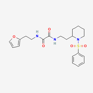 molecular formula C21H27N3O5S B2879894 N'-{2-[1-(benzenesulfonyl)piperidin-2-yl]ethyl}-N-[2-(furan-2-yl)ethyl]ethanediamide CAS No. 898449-90-6