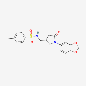 molecular formula C19H20N2O5S B2879970 N-((1-(benzo[d][1,3]dioxol-5-yl)-5-oxopyrrolidin-3-yl)methyl)-4-methylbenzenesulfonamide CAS No. 954634-52-7