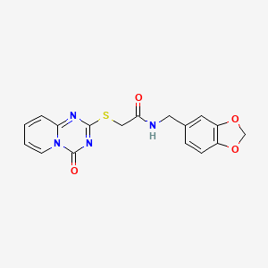molecular formula C17H14N4O4S B2880003 N-[(2H-1,3-benzodioxol-5-yl)methyl]-2-({4-oxo-4H-pyrido[1,2-a][1,3,5]triazin-2-yl}sulfanyl)acetamide CAS No. 896328-60-2