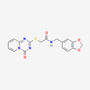 molecular formula C17H14N4O4S B2880003 N-(1,3-benzodioxol-5-ylmethyl)-2-(4-oxopyrido[1,2-a][1,3,5]triazin-2-yl)sulfanylacetamide CAS No. 896328-60-2