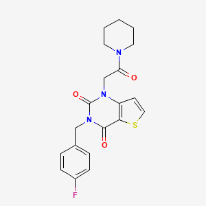 molecular formula C20H20FN3O3S B2880016 3-[(4-Fluorophenyl)methyl]-1-(2-oxo-2-piperidin-1-ylethyl)thieno[3,2-d]pyrimidine-2,4-dione CAS No. 879139-92-1