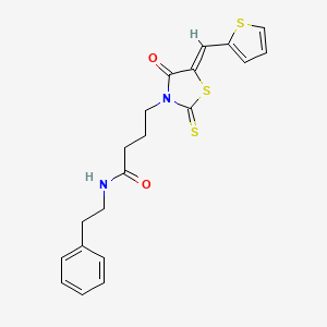 4-[(5Z)-4-oxo-5-(thiophen-2-ylmethylidene)-2-thioxo-1,3-thiazolidin-3-yl]-N-(2-phenylethyl)butanamide