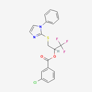 2,2,2-trifluoro-1-{[(1-phenyl-1H-imidazol-2-yl)sulfanyl]methyl}ethyl 3-chlorobenzenecarboxylate