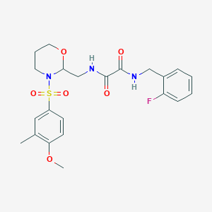 molecular formula C22H26FN3O6S B2880056 N1-(2-氟苄基)-N2-((3-((4-甲氧基-3-甲基苯基)磺酰基)-1,3-恶嗪烷-2-基)甲基)草酰胺 CAS No. 872986-45-3