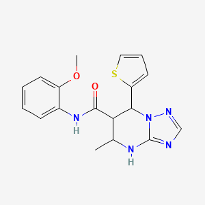 molecular formula C18H19N5O2S B2880146 N-(2-methoxyphenyl)-5-methyl-7-(thiophen-2-yl)-4,5,6,7-tetrahydro-[1,2,4]triazolo[1,5-a]pyrimidine-6-carboxamide CAS No. 1212193-39-9
