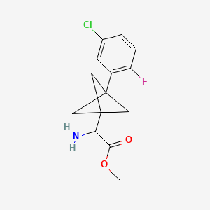 molecular formula C14H15ClFNO2 B2880275 Methyl 2-amino-2-[3-(5-chloro-2-fluorophenyl)-1-bicyclo[1.1.1]pentanyl]acetate CAS No. 2287260-43-7