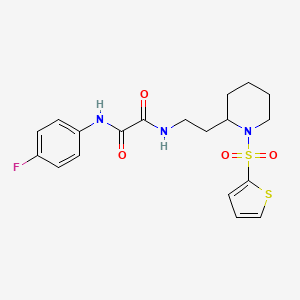 molecular formula C19H22FN3O4S2 B2880383 N1-(4-fluorophenyl)-N2-(2-(1-(thiophen-2-ylsulfonyl)piperidin-2-yl)ethyl)oxalamide CAS No. 898460-18-9