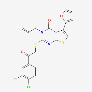 molecular formula C21H14Cl2N2O3S2 B2880400 2-[2-(3,4-Dichlorophenyl)-2-oxoethyl]sulfanyl-5-(furan-2-yl)-3-prop-2-enylthieno[2,3-d]pyrimidin-4-one CAS No. 671200-61-6