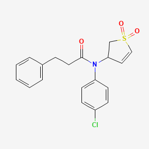 molecular formula C19H18ClNO3S B2880452 N-(4-chlorophenyl)-N-(1,1-dioxido-2,3-dihydrothiophen-3-yl)-3-phenylpropanamide CAS No. 863007-20-9