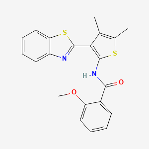 molecular formula C21H18N2O2S2 B2880558 N-[3-(1,3-benzothiazol-2-yl)-4,5-dimethylthiophen-2-yl]-2-methoxybenzamide CAS No. 886960-07-2