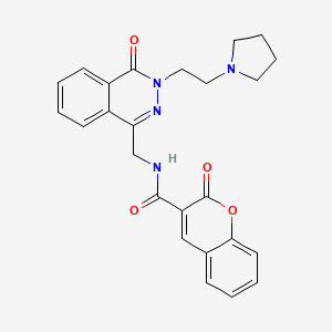 2-oxo-N-((4-oxo-3-(2-(pyrrolidin-1-yl)ethyl)-3,4-dihydrophthalazin-1-yl)methyl)-2H-chromene-3-carboxamide