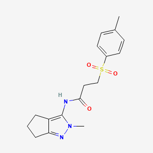 molecular formula C17H21N3O3S B2880640 N-(2-methyl-2,4,5,6-tetrahydrocyclopenta[c]pyrazol-3-yl)-3-tosylpropanamide CAS No. 1209537-37-0
