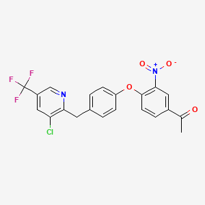 molecular formula C21H14ClF3N2O4 B2880655 1-[4-(4-{[3-Chloro-5-(trifluoromethyl)-2-pyridinyl]methyl}phenoxy)-3-nitrophenyl]-1-ethanone CAS No. 343374-87-8