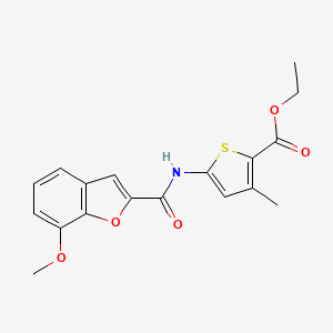 molecular formula C18H17NO5S B2880659 ethyl 5-(7-methoxy-1-benzofuran-2-amido)-3-methylthiophene-2-carboxylate CAS No. 921873-62-3