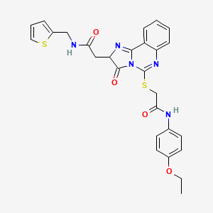 molecular formula C27H25N5O4S2 B2880671 N-(4-ethoxyphenyl)-2-{[3-oxo-2-({[(thiophen-2-yl)methyl]carbamoyl}methyl)-2H,3H-imidazo[1,2-c]quinazolin-5-yl]sulfanyl}acetamide CAS No. 959542-10-0