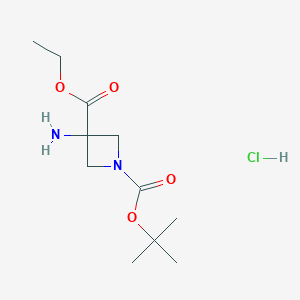molecular formula C11H21ClN2O4 B2880703 1-O-tert-butyl 3-O-ethyl 3-aminoazetidine-1,3-dicarboxylate;hydrochloride CAS No. 2097068-78-3