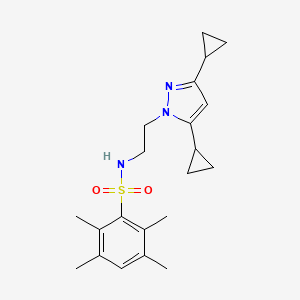 molecular formula C21H29N3O2S B2880717 N-[2-(3,5-dicyclopropyl-1H-pyrazol-1-yl)ethyl]-2,3,5,6-tetramethylbenzene-1-sulfonamide CAS No. 2319838-96-3
